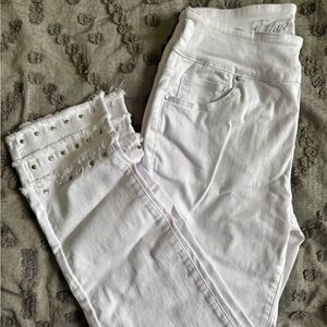 White Straight Leg Pants with Studded Detail